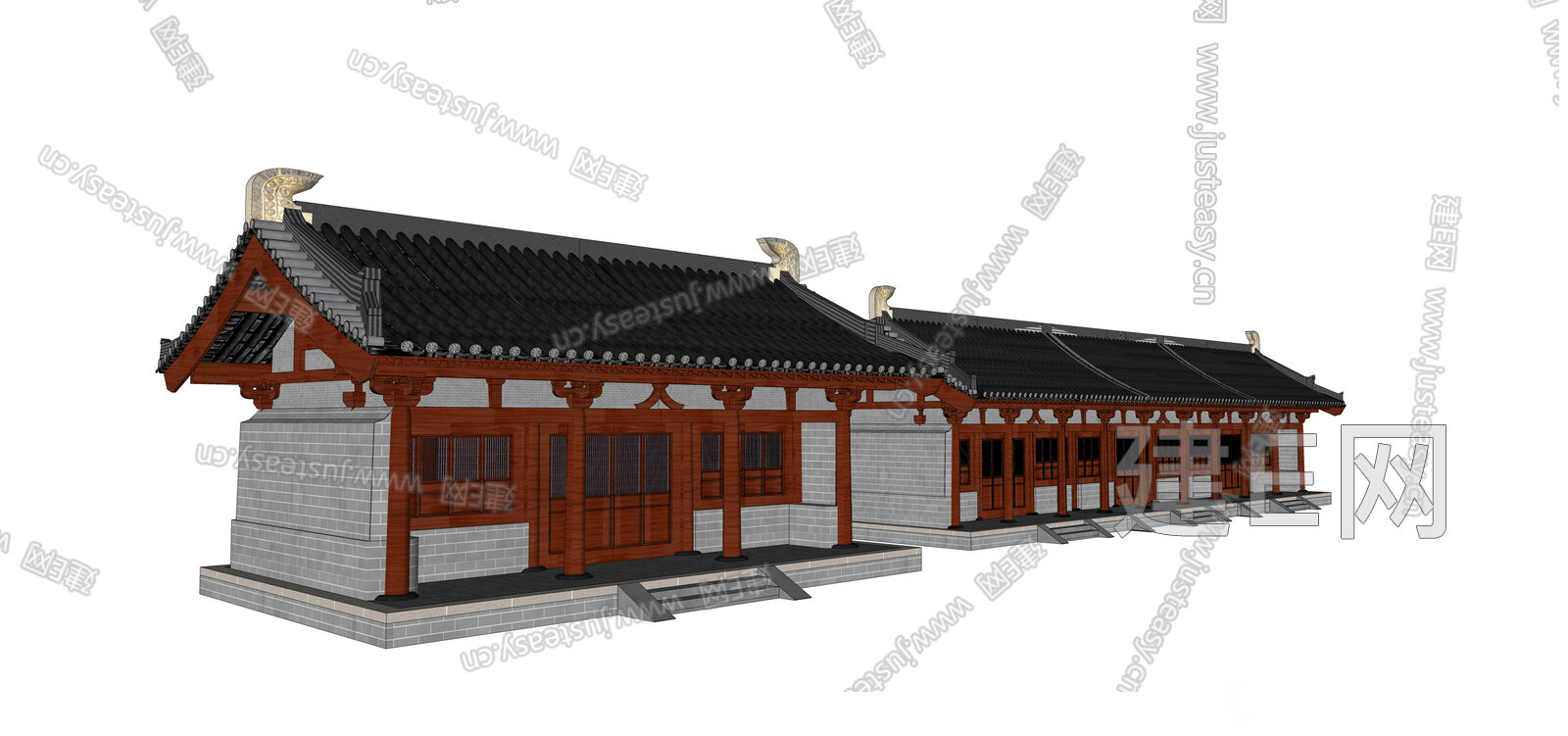 中式古代官府建筑模型SU模型下载[ID:115885797]_建e网su模型