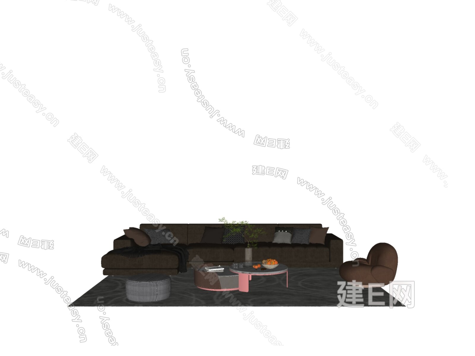 现代沙发茶几组合模型SU模型下载[ID:116082271]_建E室内设计网