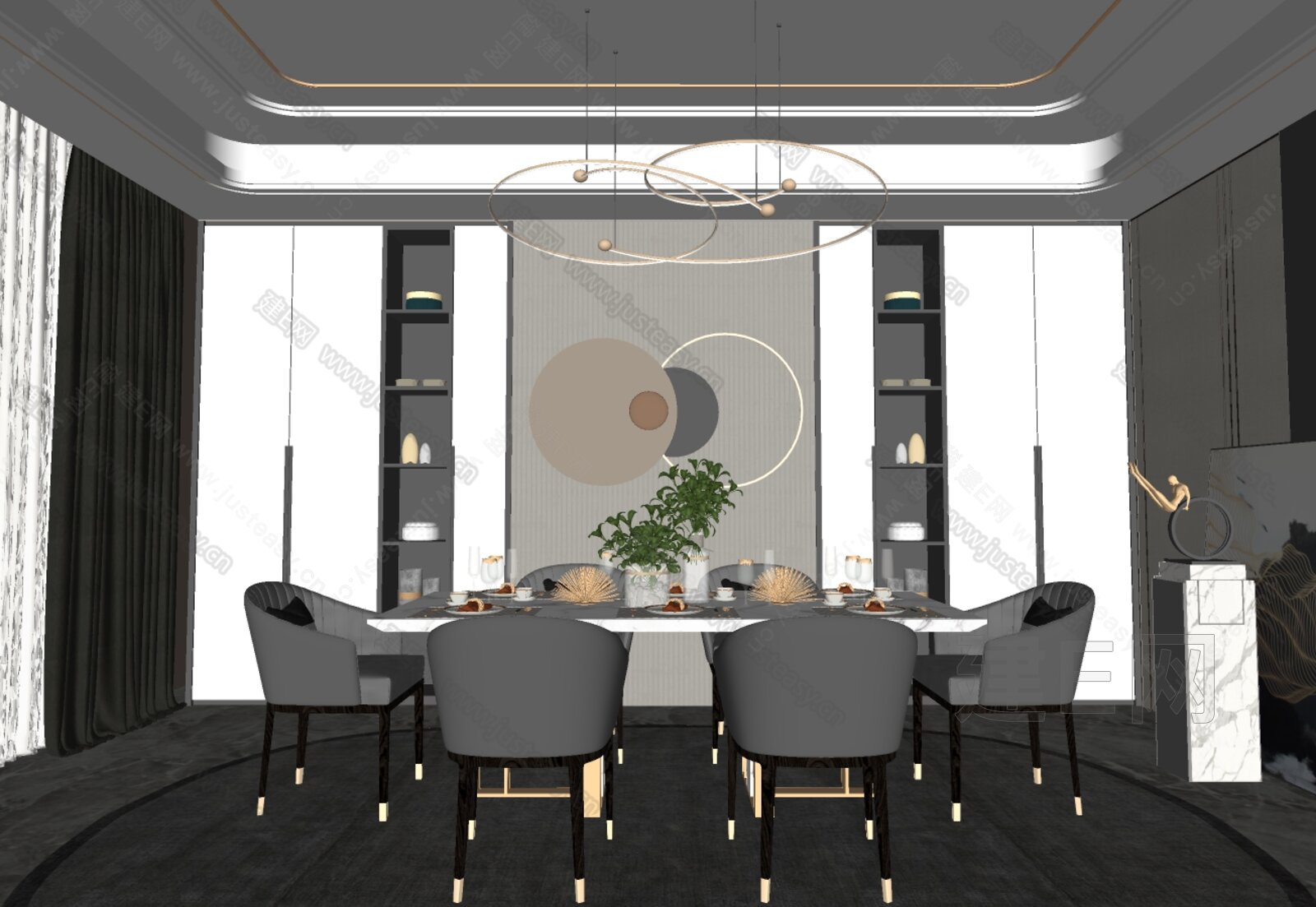 现代餐厅模型SU模型下载[ID:116016729]_建e网su模型