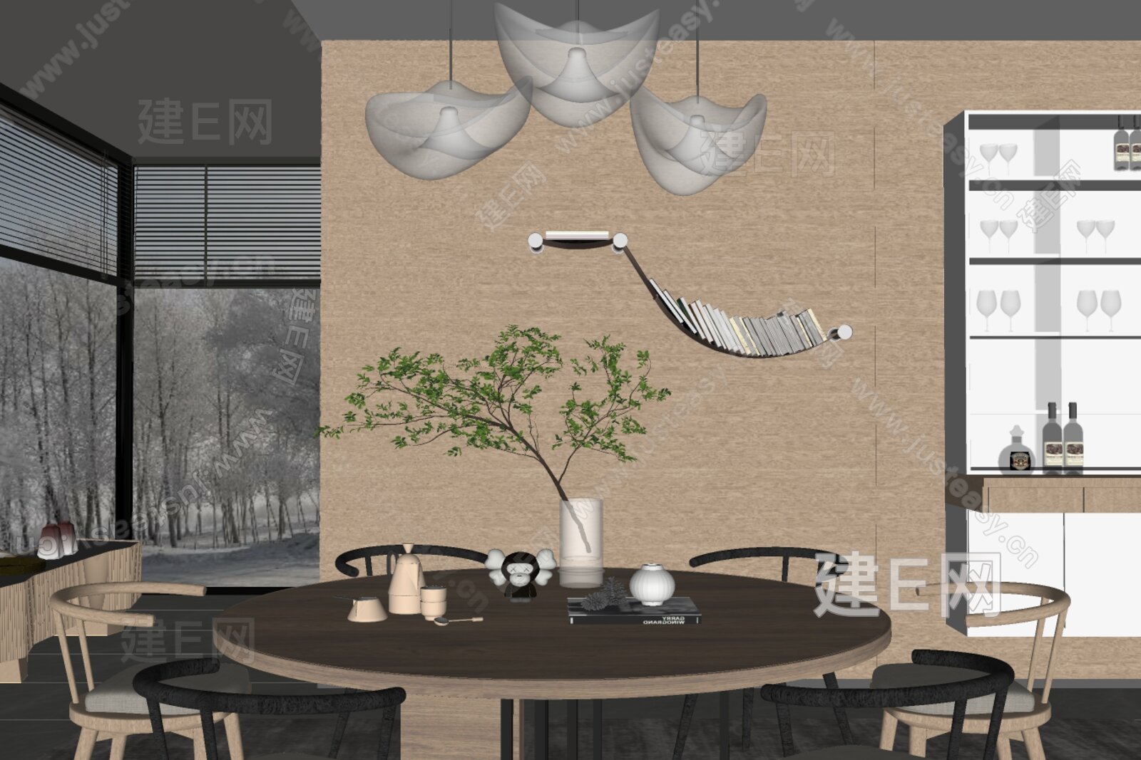 侘寂风餐厅模型SU模型下载[ID:116672173]_建E室内设计网