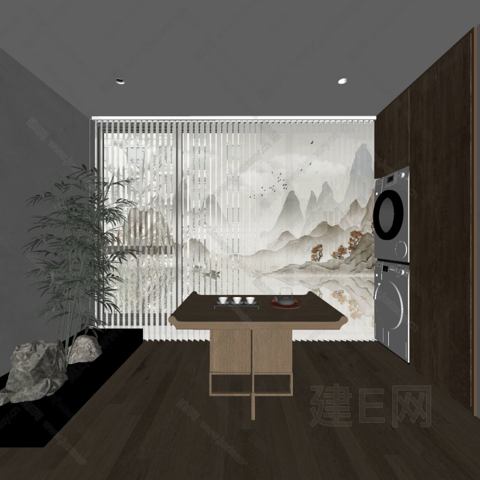 新中式百叶帘模型SU模型下载[ID:116803195]_建e网su模型