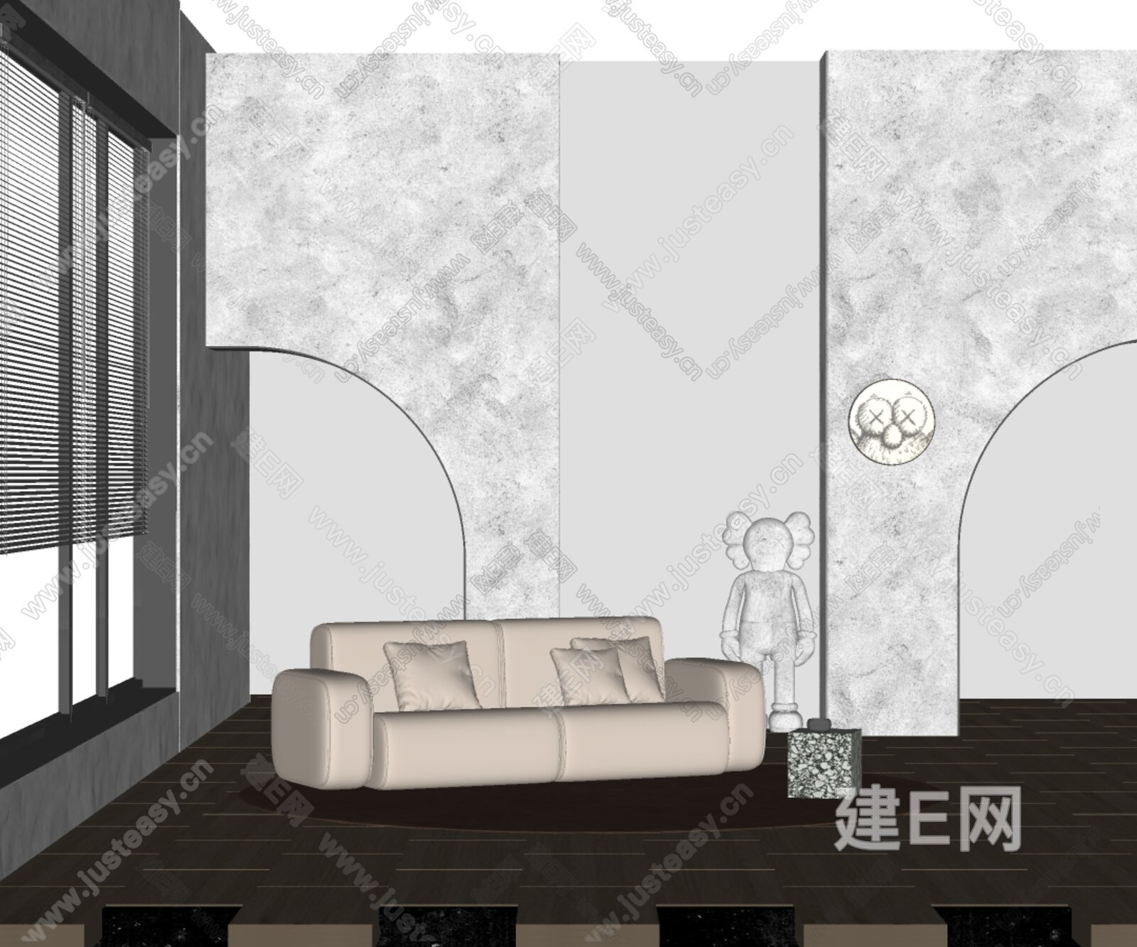 侘寂双人沙发茶几组合模型SU模型下载[ID:116541178]_建E室内设计网
