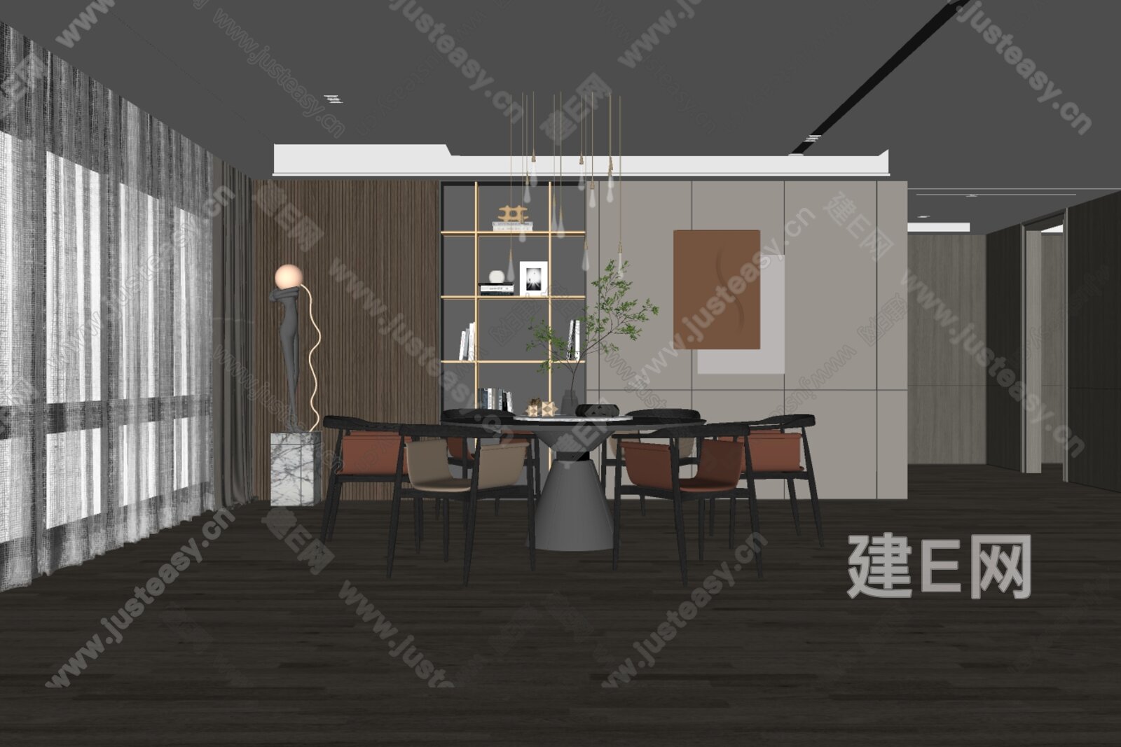 现代餐厅模型SU模型下载[ID:116540945]_建e网su模型