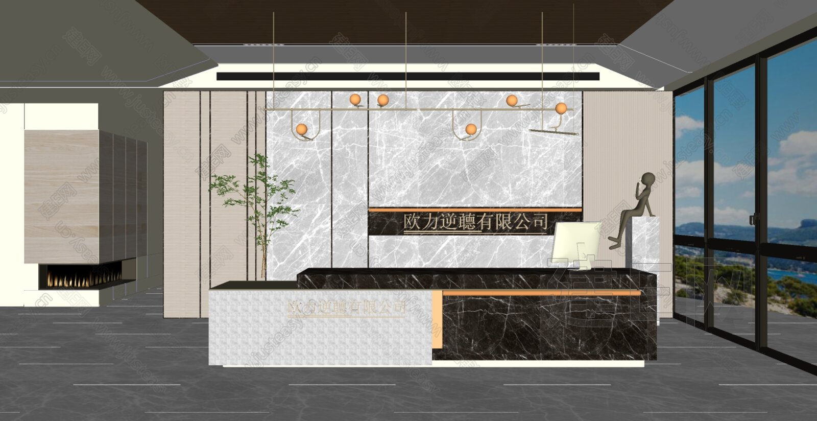 现代前台接待 模型SU模型下载[ID:117327417]_建E室内设计网