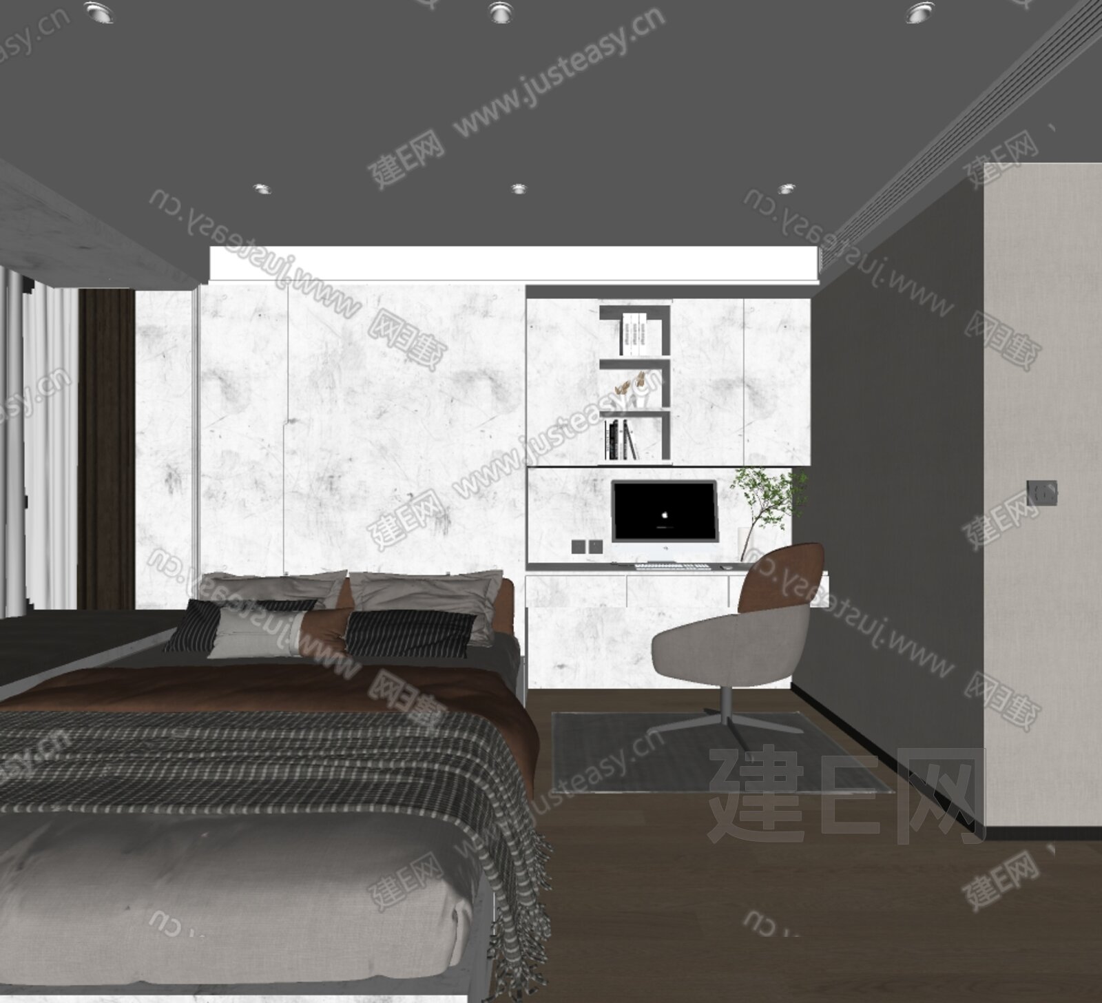 现代榻榻米卧室模型SU模型下载[ID:109332158]_建E室内设计网