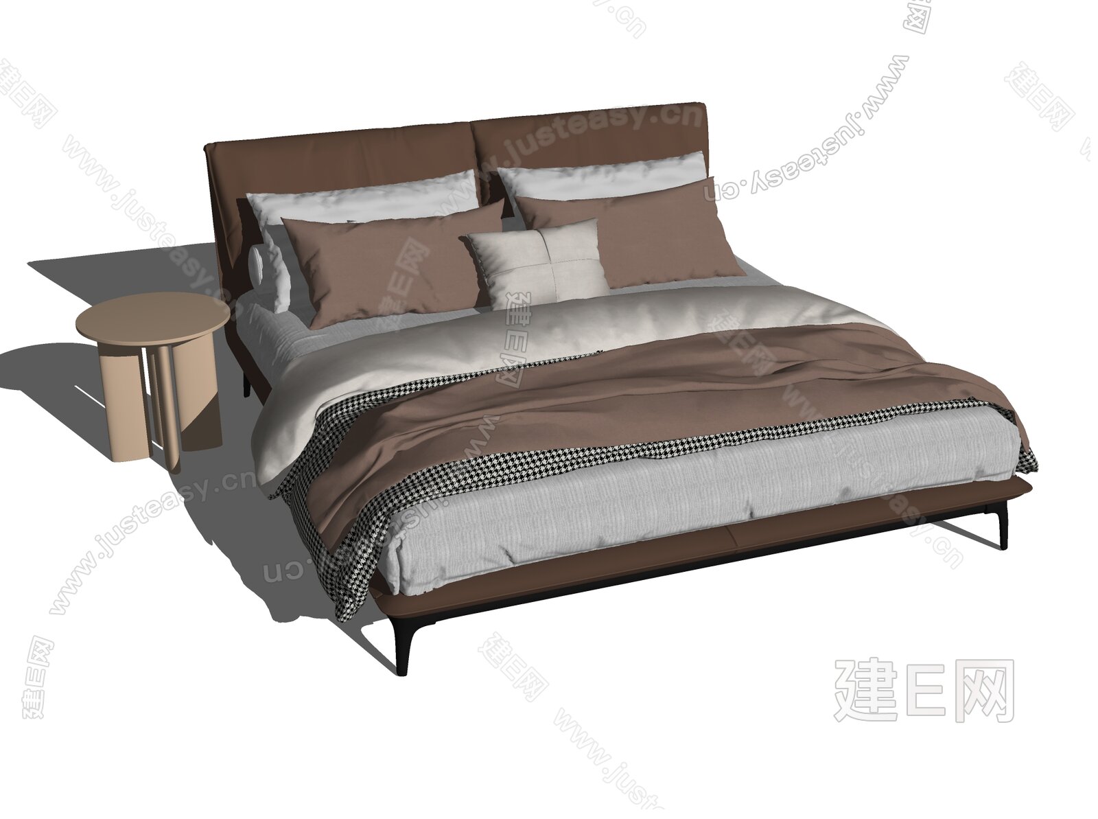 现代双人床模型SU模型下载[ID:109921824]_建E室内设计网