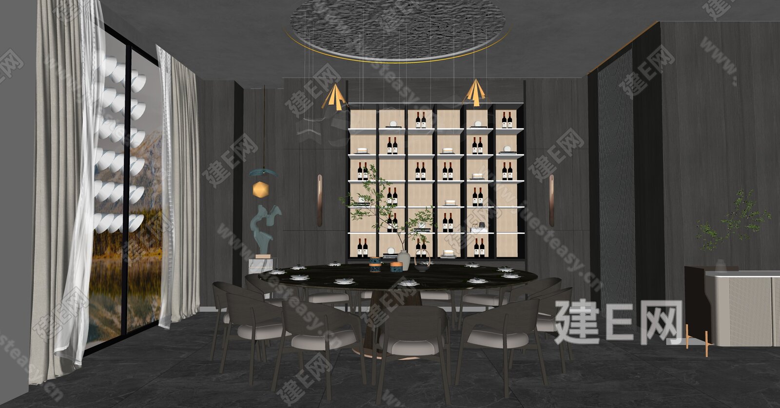 现代餐厅模型SU模型下载[ID:109856427]_建E室内设计网