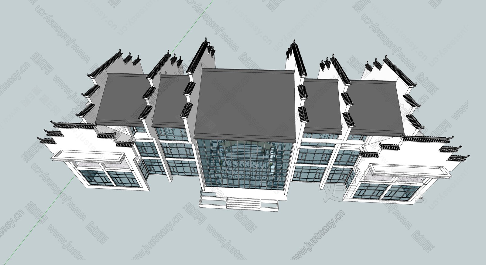 中式别墅模型SU模型下载[ID:109790792]_建E室内设计网