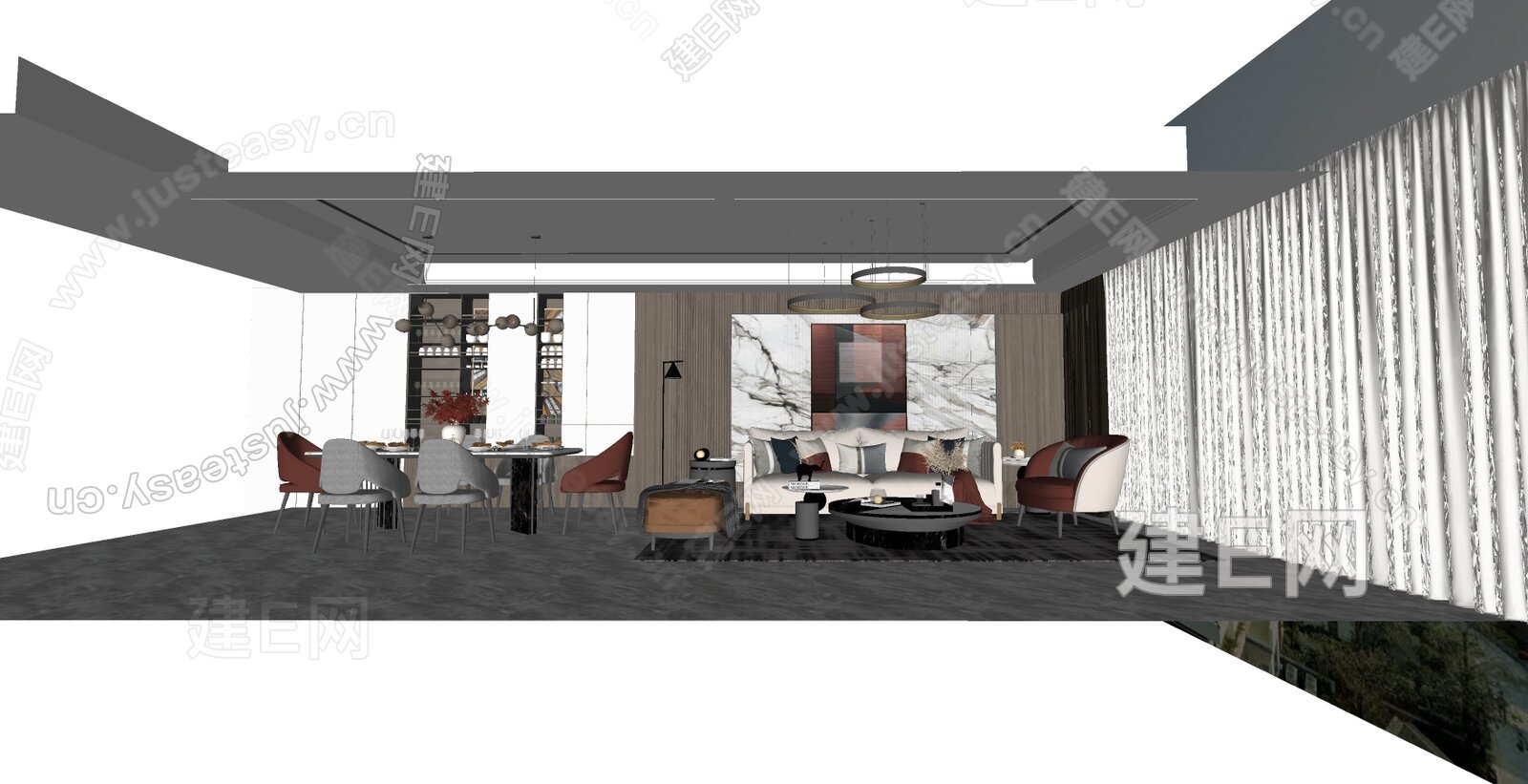 现代客餐厅模型SU模型下载[ID:109725391]_建e网su模型