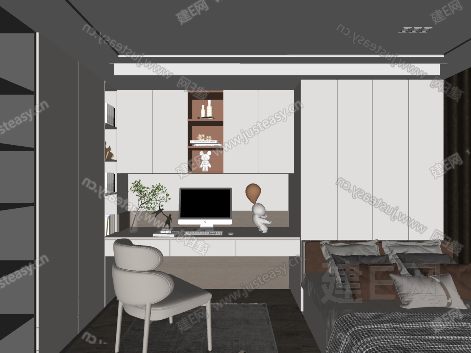 现代榻榻米卧室模型SU模型下载[ID:109725395]_建E室内设计网