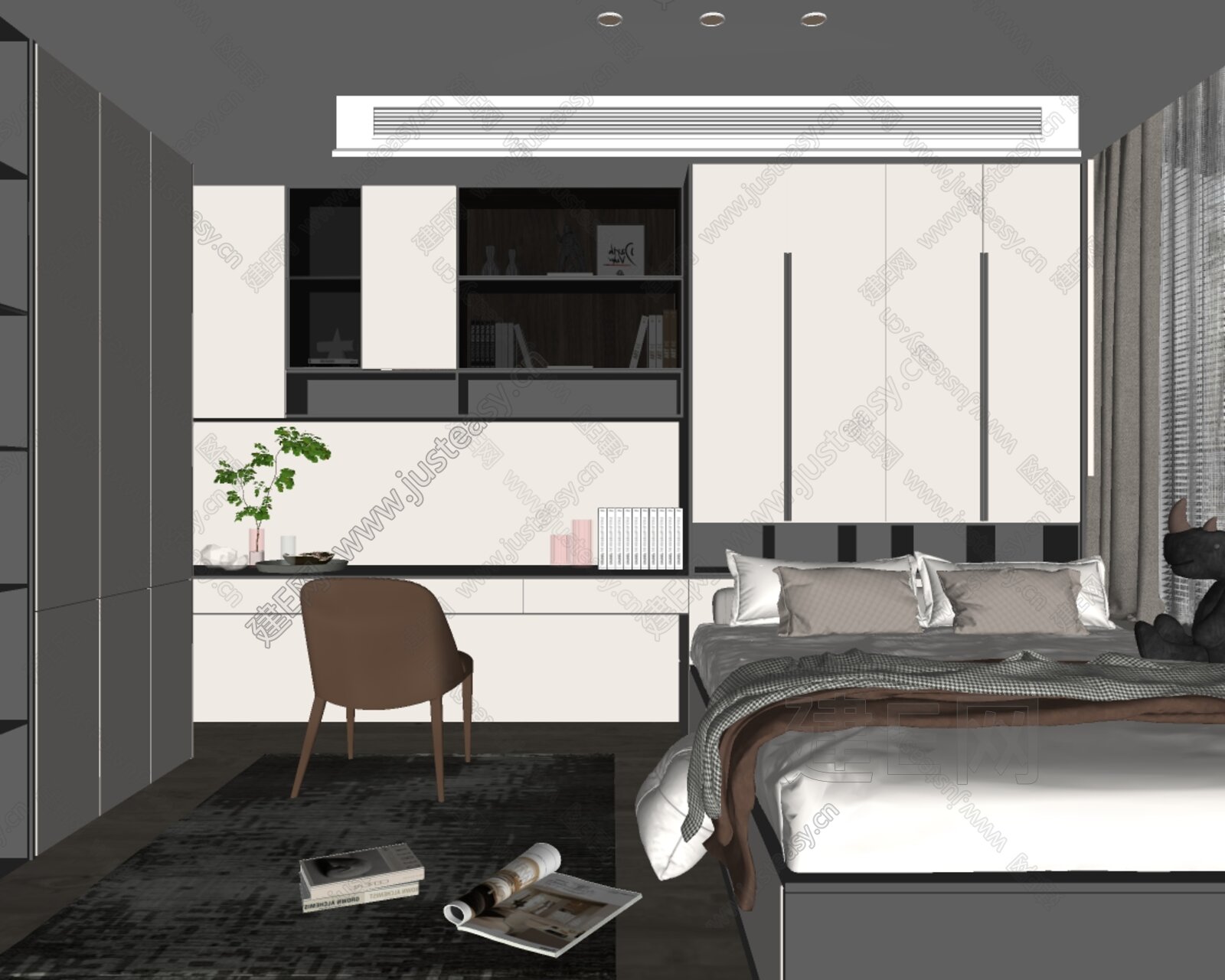 现代榻榻米卧室模型SU模型下载[ID:110446120]_建E室内设计网