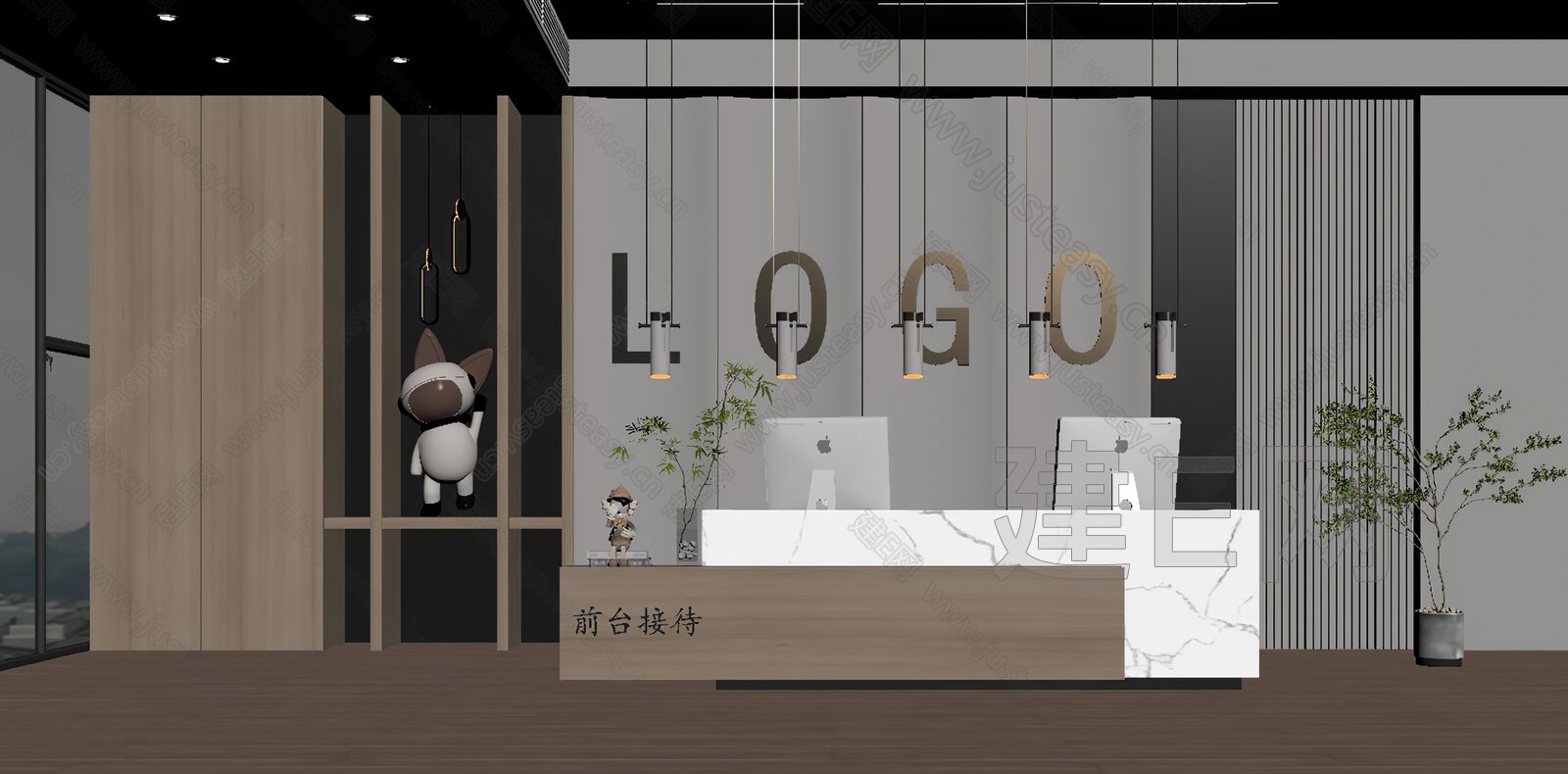现代公司前台模型SU模型下载[ID:110446080]_建E室内设计网