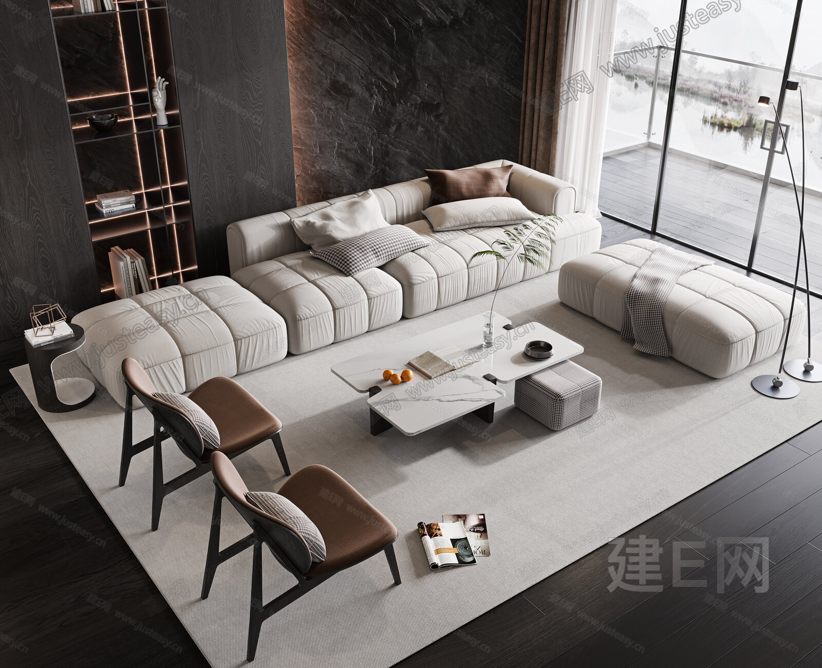 现代沙发茶几组合SU模型下载[ID:110380704]_建E网SU模型库