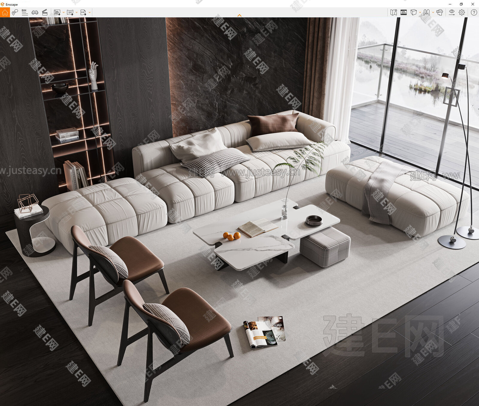 现代沙发茶几组合模型SU模型下载[ID:110380704]_建E室内设计网