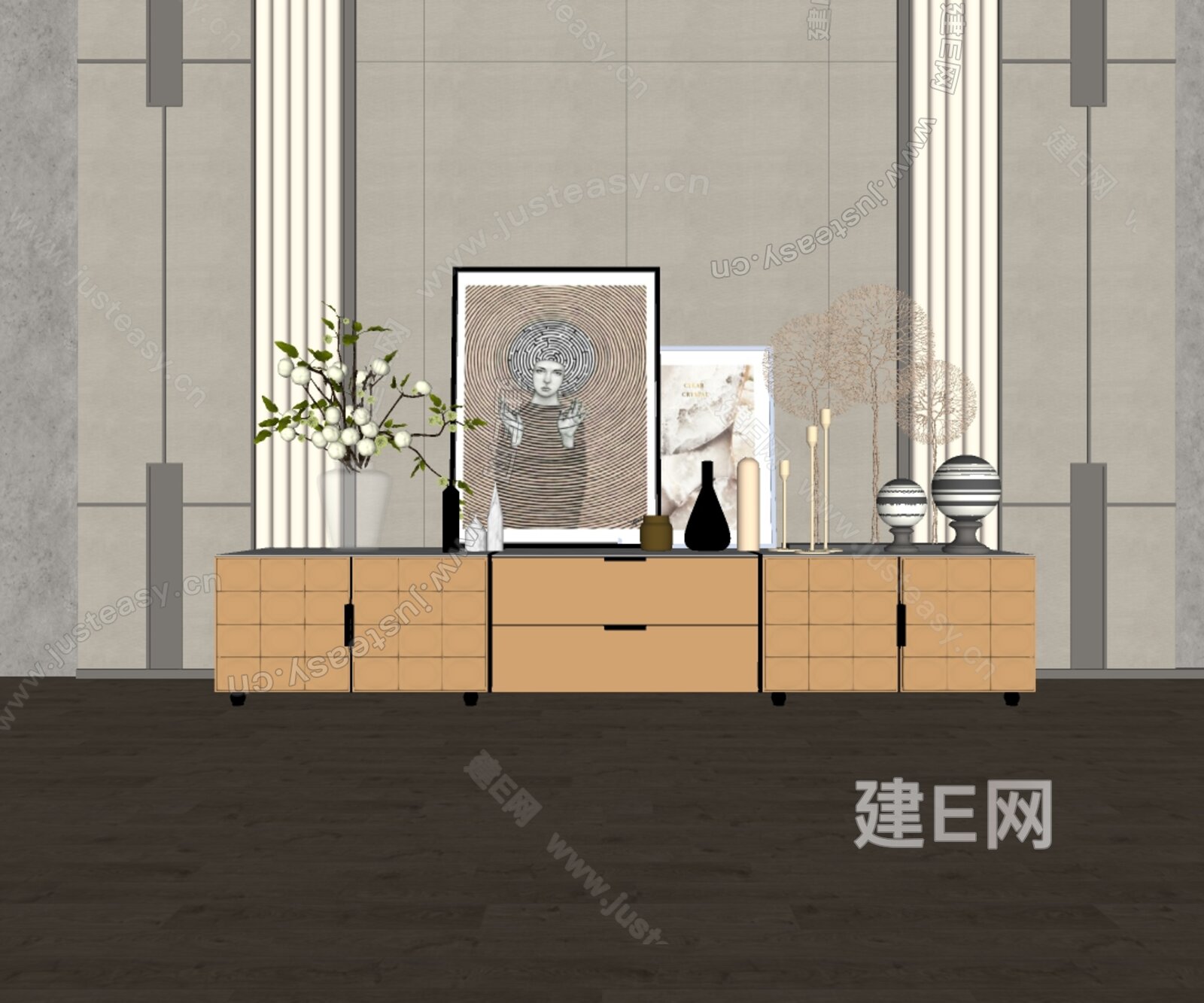 现代电视柜模型SU模型下载[ID:110249496]_建e网su模型