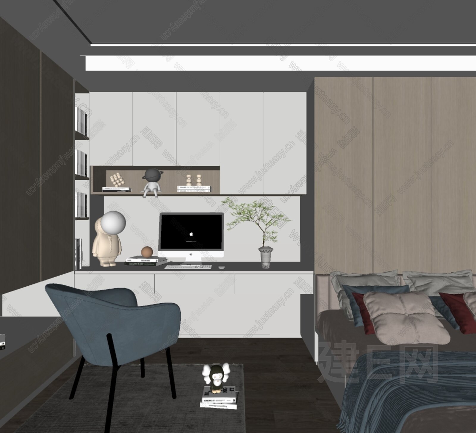 现代榻榻米卧室模型SU模型下载[ID:110905084]_建E室内设计网