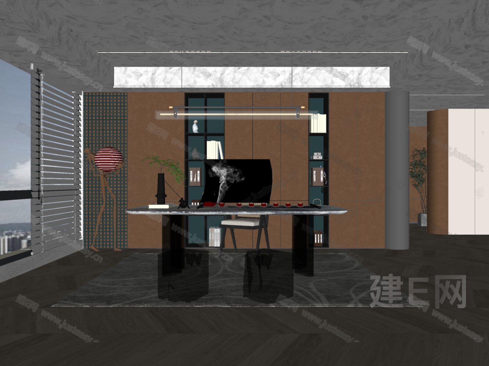 新中式轻奢书房模型SU模型下载[ID:111560279]_建e网su模型