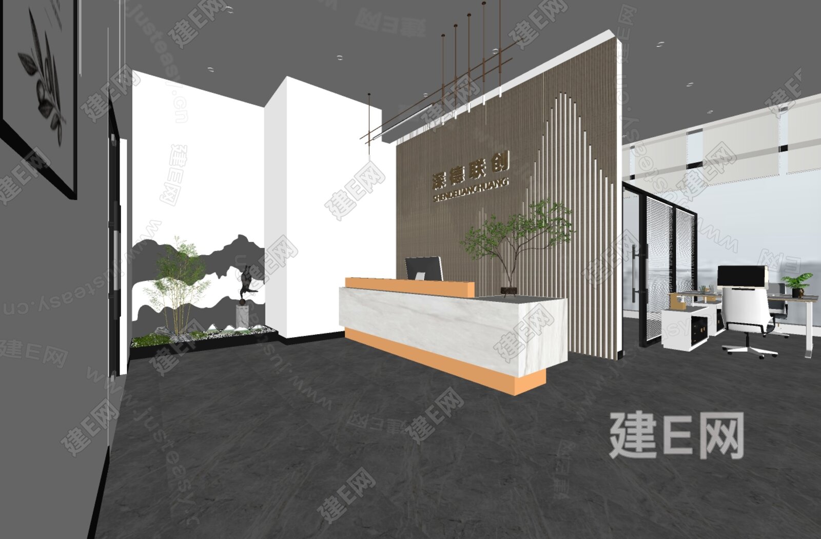 现代公司前台 模型SU模型下载[ID:111363683]_建e网su模型