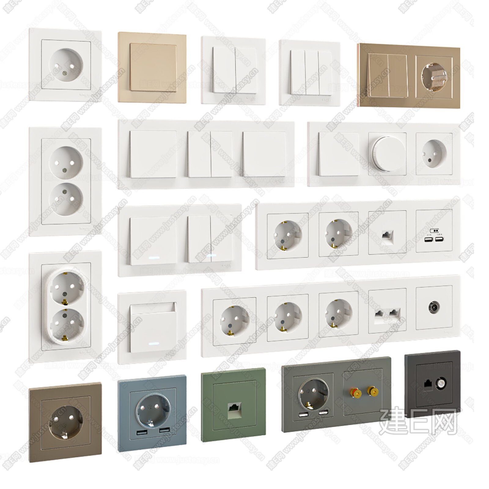 switches Atlas 现代插座开关面板模型SU模型下载[ID:112346752]_建E室内设计网