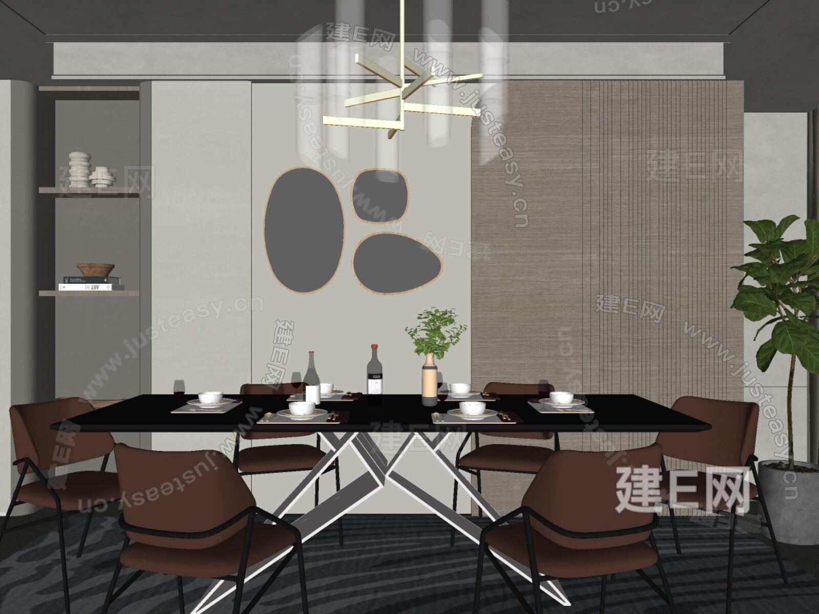 现代餐厅模型SU模型下载[ID:111887875]_建e网su模型