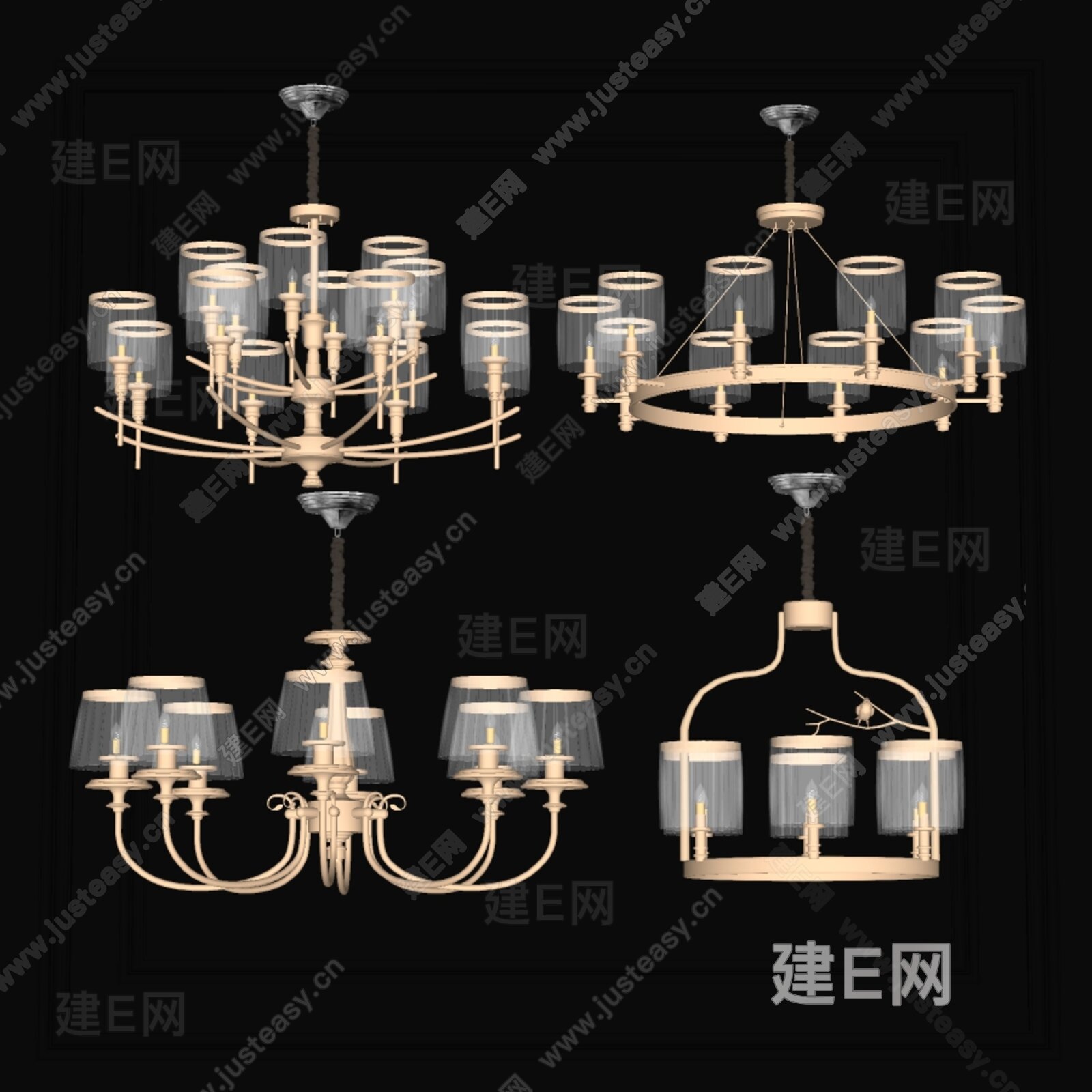 现代轻奢水晶吊灯 玻璃模型SU模型下载[ID:111822549]_建e网su模型