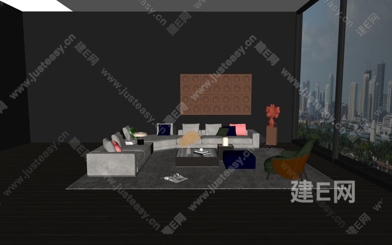 意大利 Minotti 现代沙发茶几组合模型SU模型下载[ID:112543433]_建e网su模型