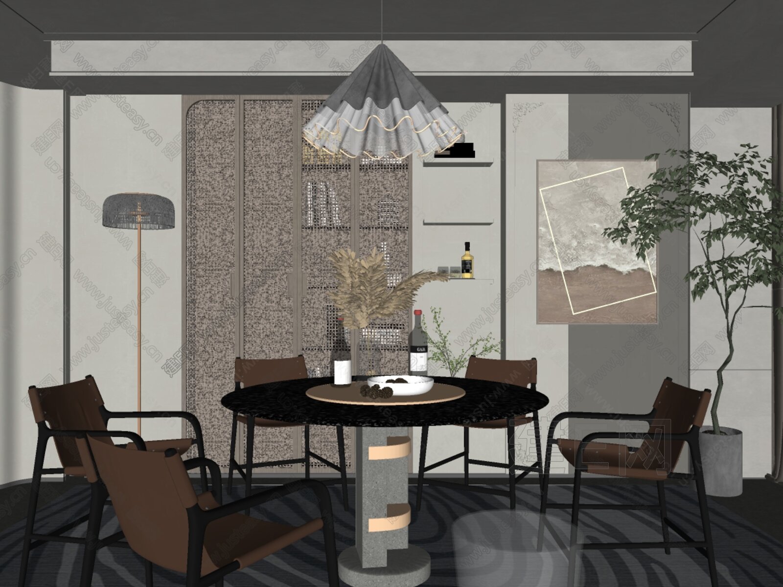 侘寂风餐厅模型SU模型下载[ID:112215585]_建e网su模型