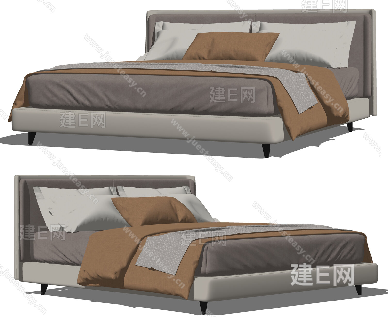 MERIDIANI 现代双人床模型SU模型下载[ID:112412290]_建E室内设计网