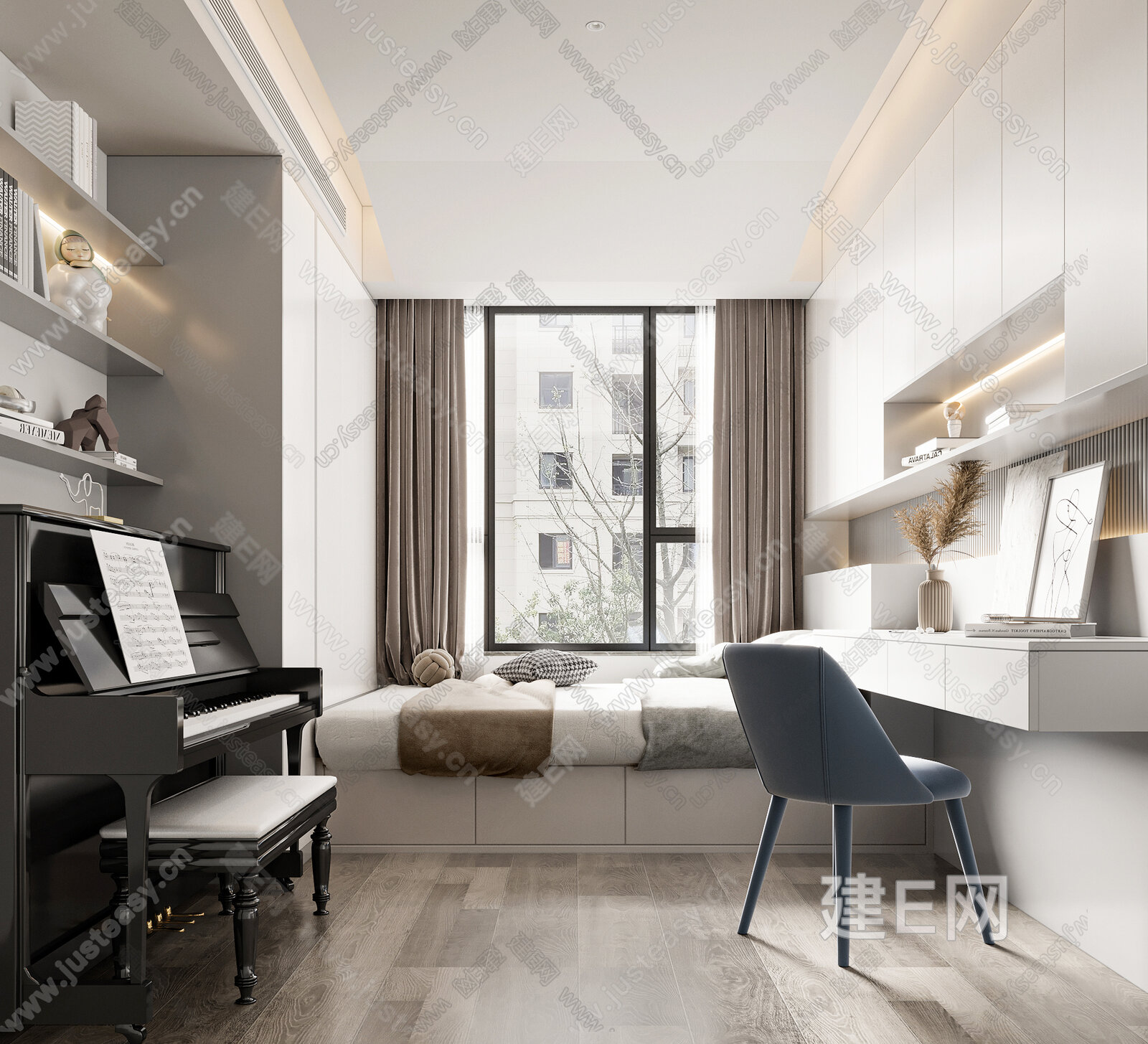 现代榻榻米卧室模型SU模型下载[ID:112019026]_建E室内设计网