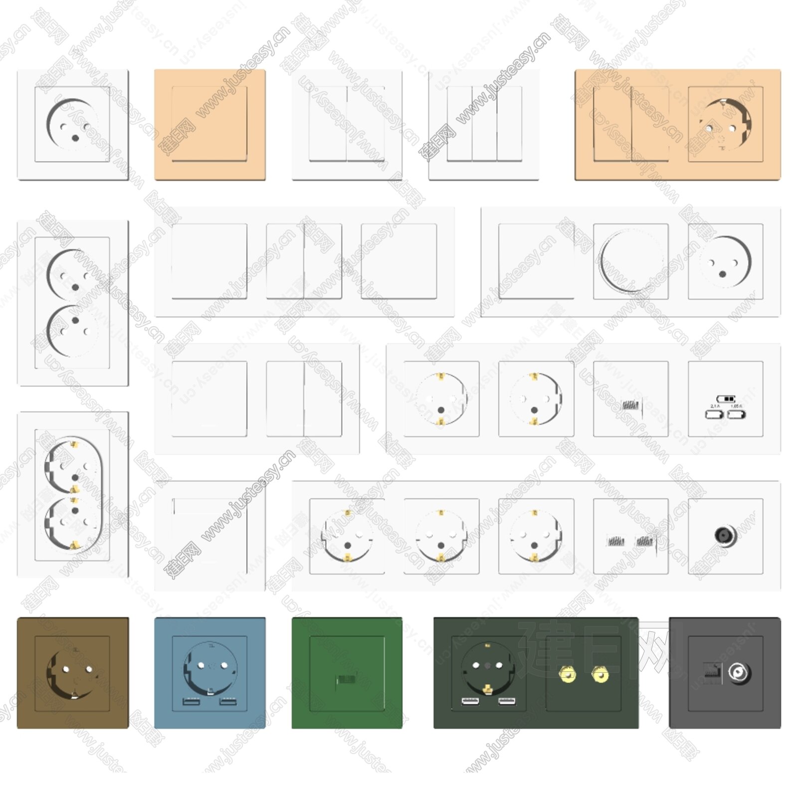 switches Atlas 现代插座开关面板模型SU模型下载[ID:112346752]_建E室内设计网