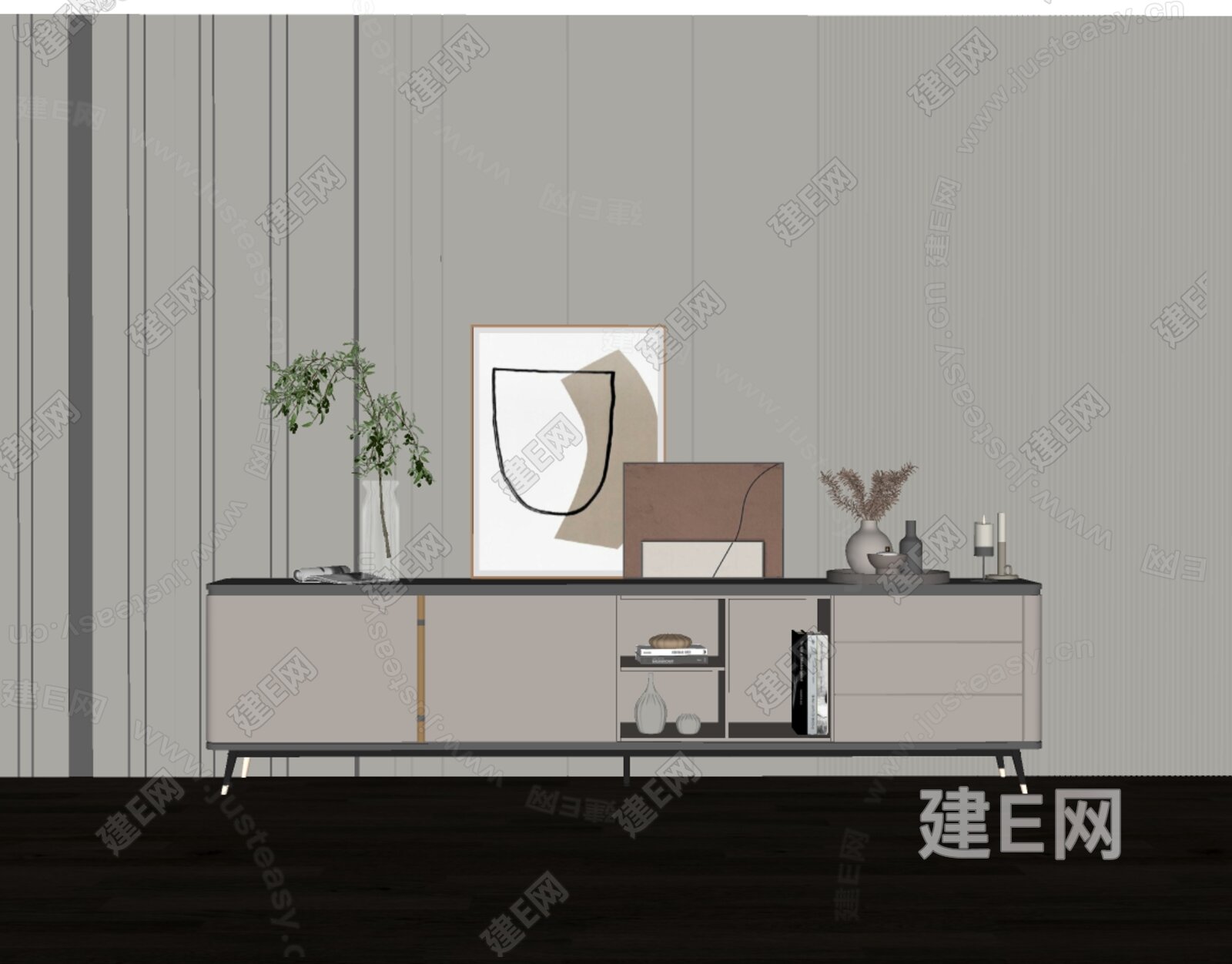 现代电视柜模型SU模型下载[ID:113067700]_建e网su模型