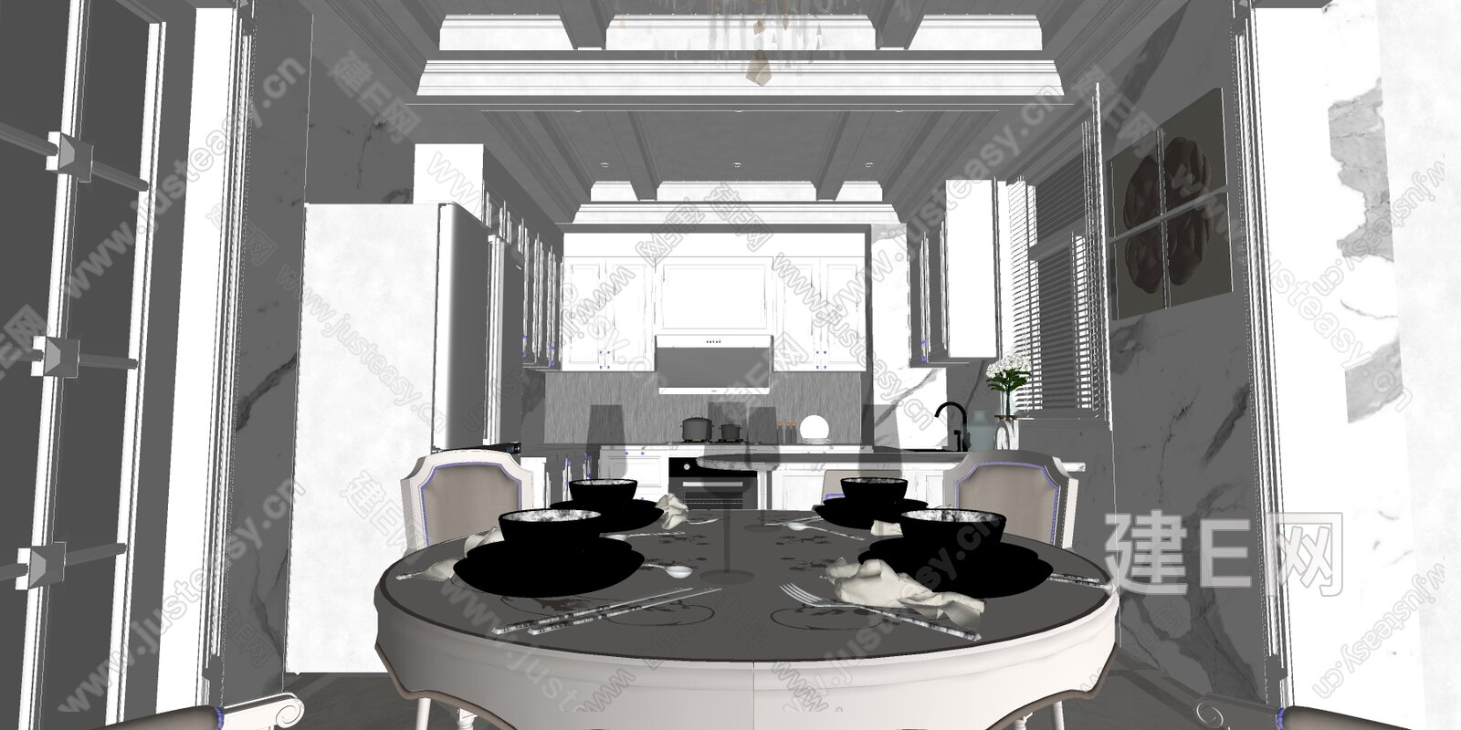 美式餐厅模型SU模型下载[ID:112805384]_建e网su模型