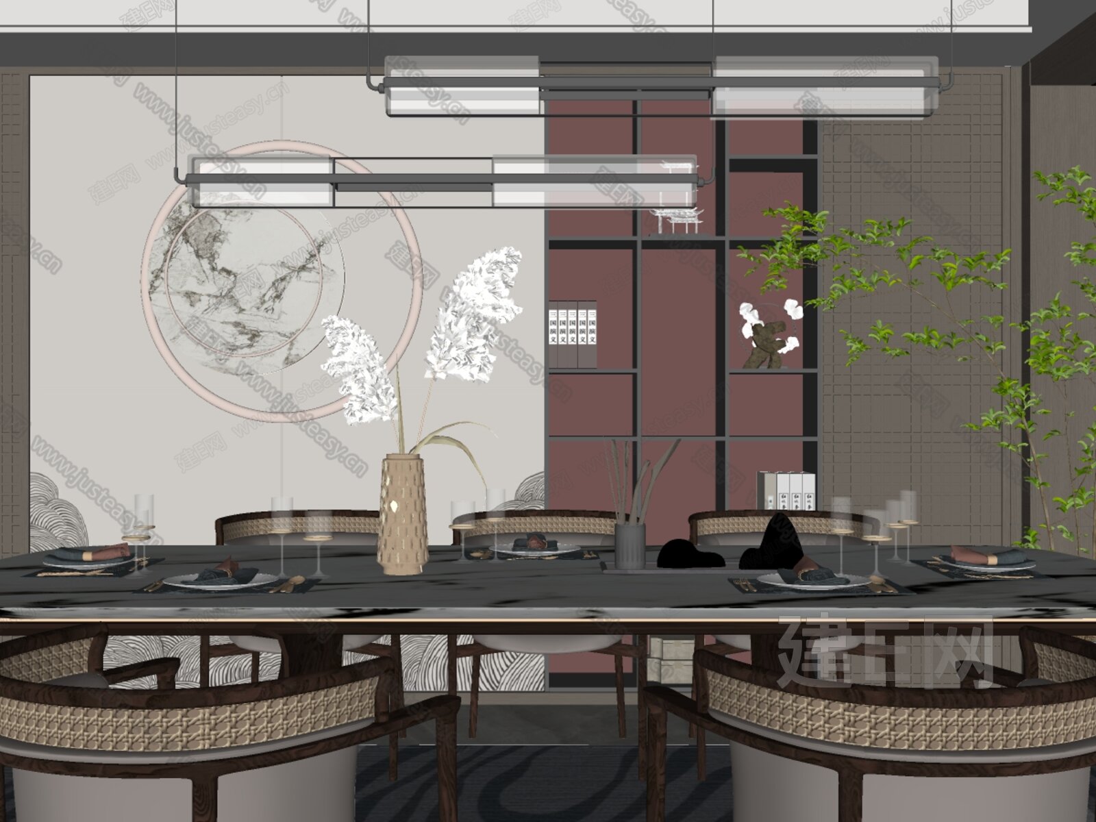 新中式餐厅模型SU模型下载[ID:112740016]_建e网su模型
