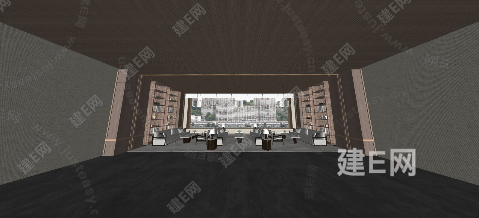 新中式售楼处洽谈区模型SU模型下载[ID:112936595]_建e网su模型