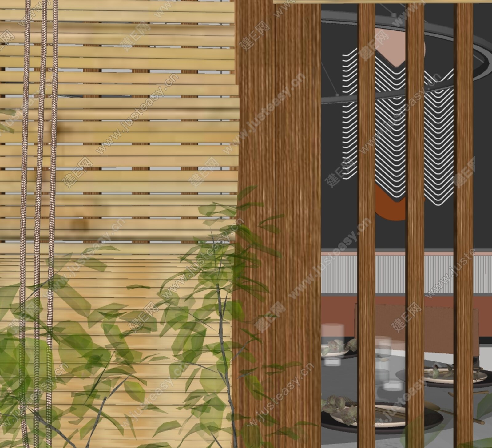 新中式卷帘隔断模型SU模型下载[ID:112871045]_建e网su模型