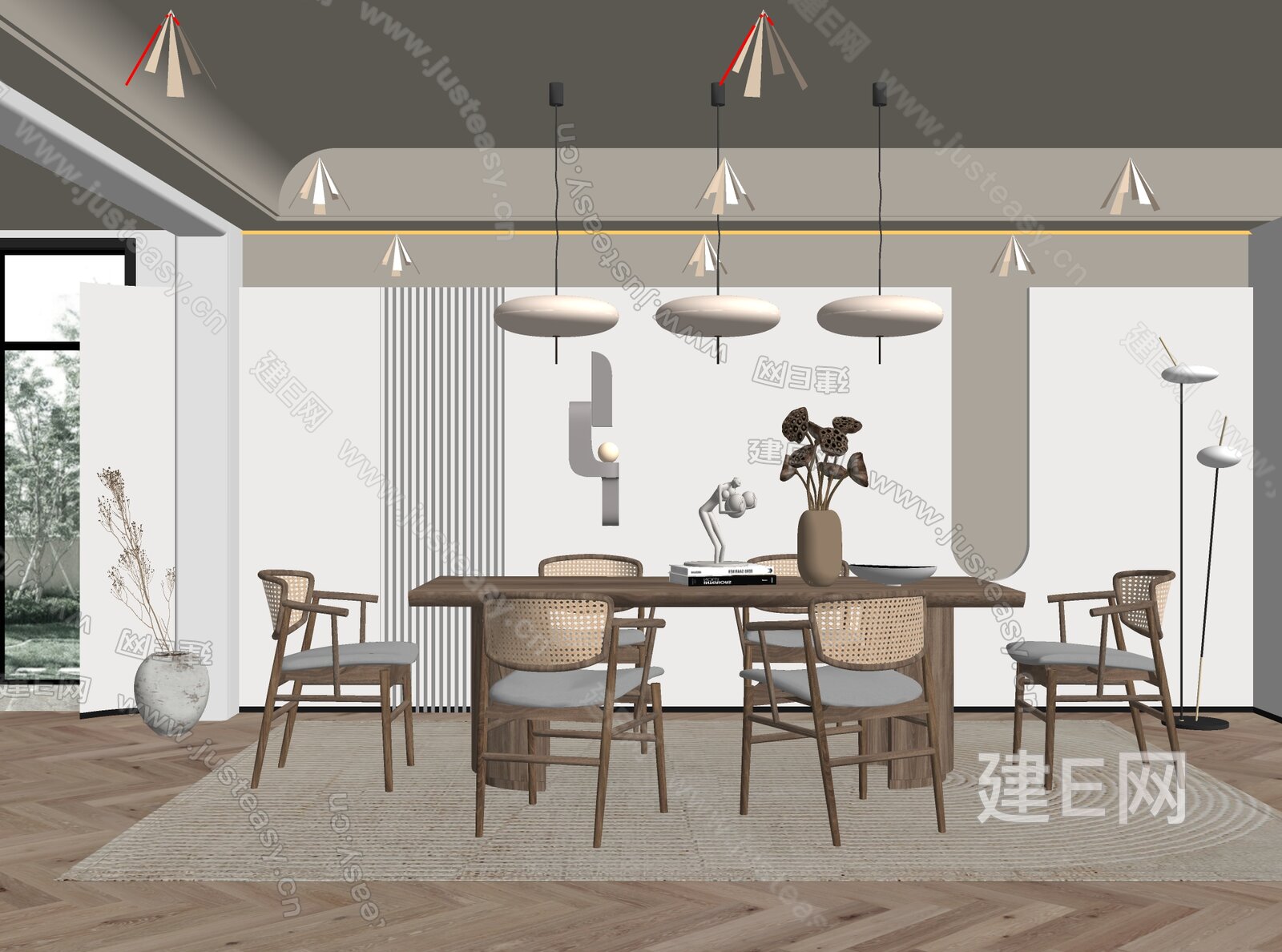 侘寂风餐厅模型SU模型下载[ID:105138440]_建e网su模型