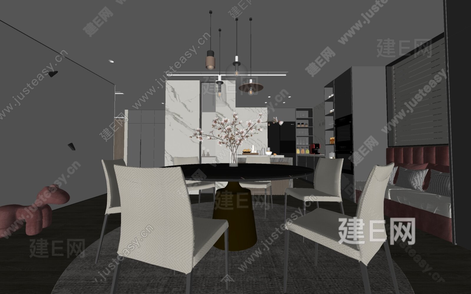 现代餐厅模型SU模型下载[ID:105138583]_建e网su模型