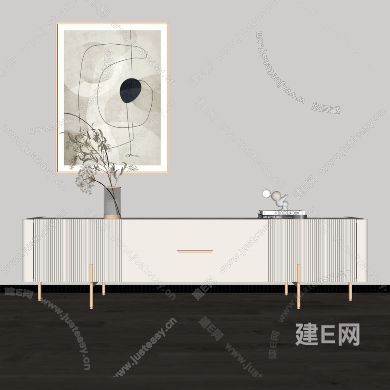 现代电视柜模型SU模型下载[ID:105007370]_建E室内设计网