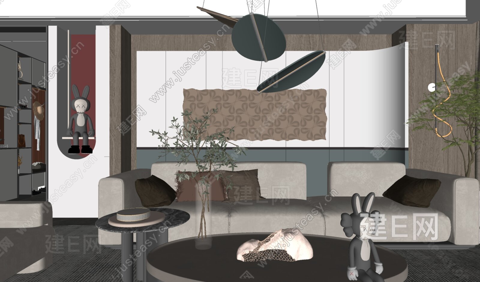 现代客厅模型SU模型下载[ID:106318219]_建e网su模型