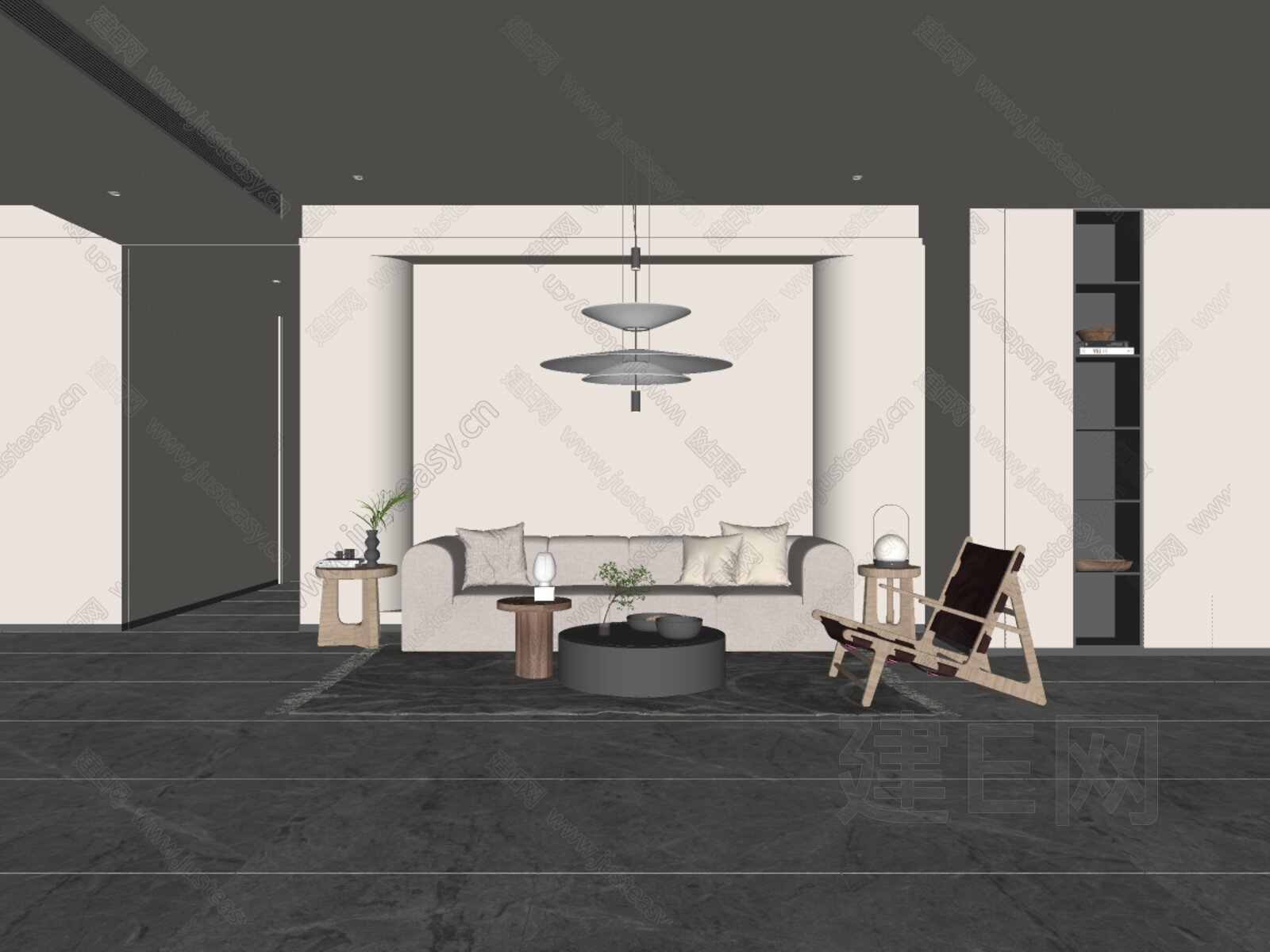 现代沙发茶几组合模型SU模型下载[ID:105924928]_建e网su模型