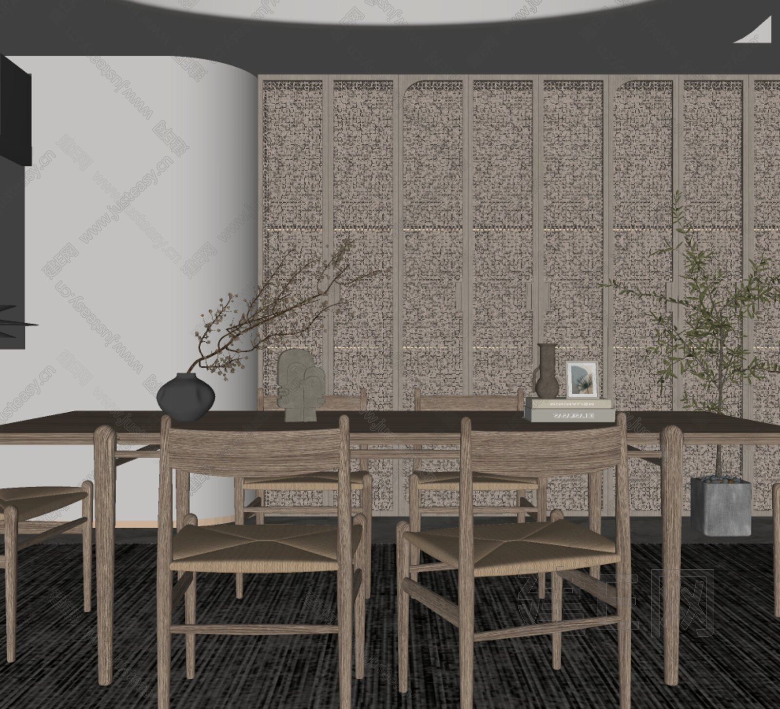侘寂风餐厅模型SU模型下载[ID:106056112]_建e网su模型