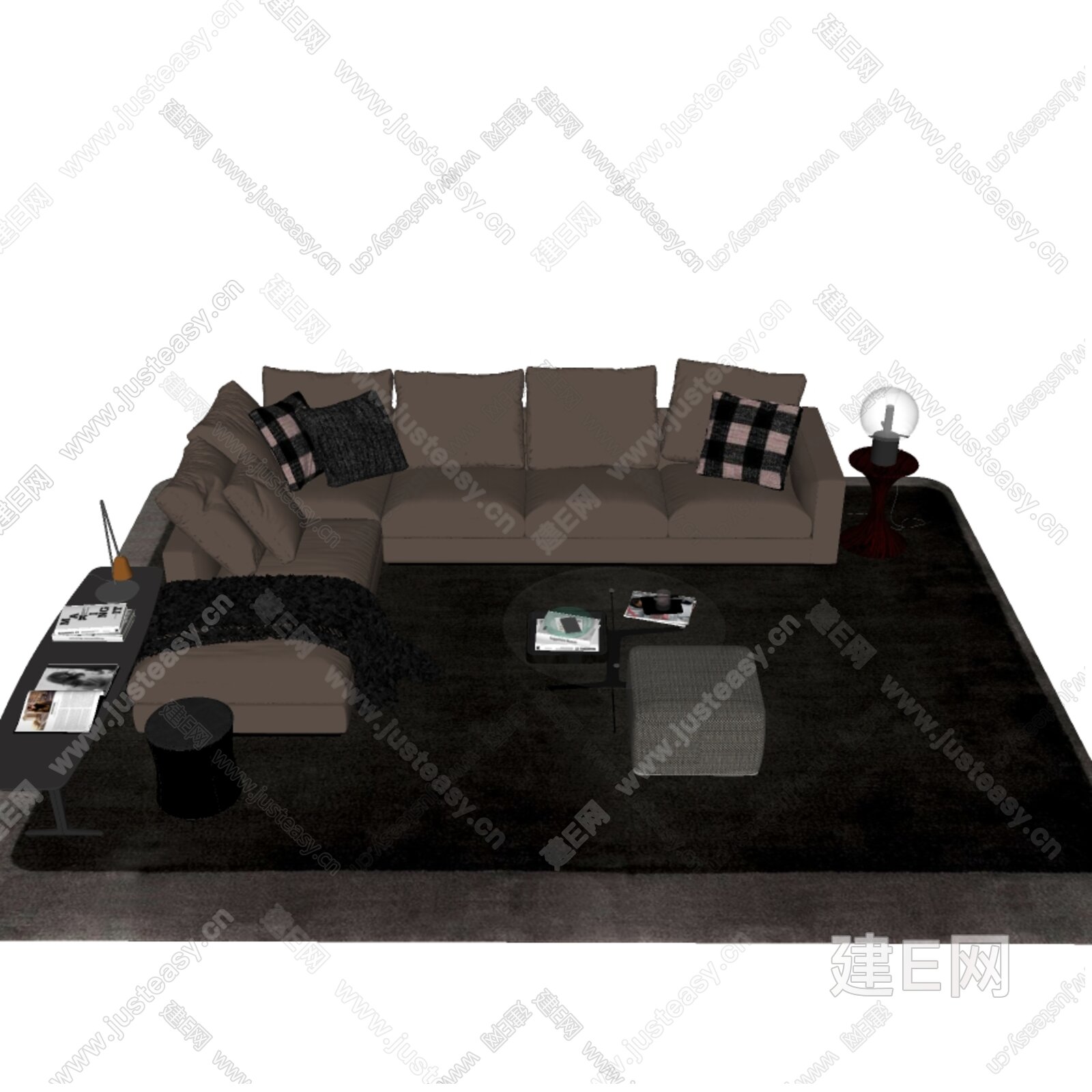 意大利 Minotti 现代沙发茶几组合 布艺模型SU模型下载[ID:106973526]_建e网su模型