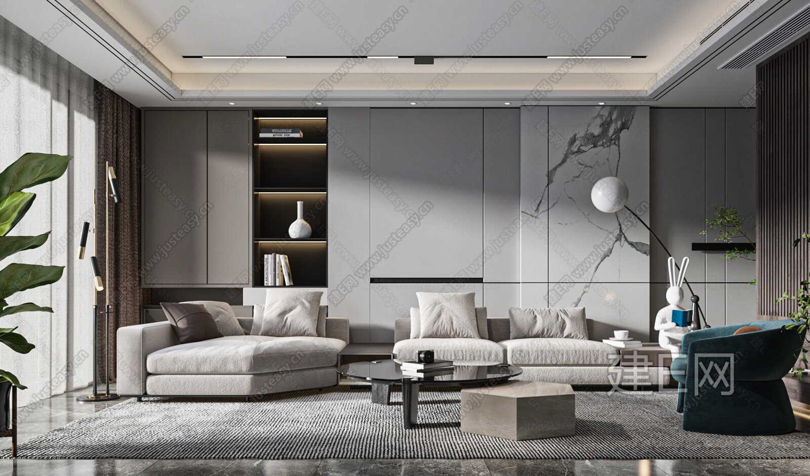 现代客厅模型SU模型下载[ID:110971369]_建e网su模型