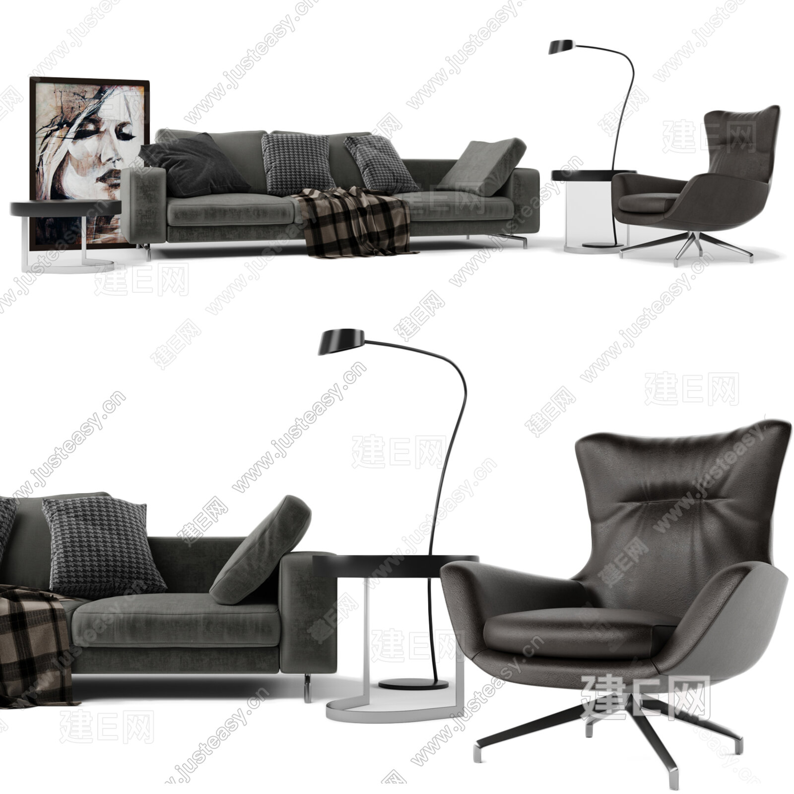 米洛提 Minotti 现代沙发组合模型SU模型下载[ID:107760039]_建E室内设计网
