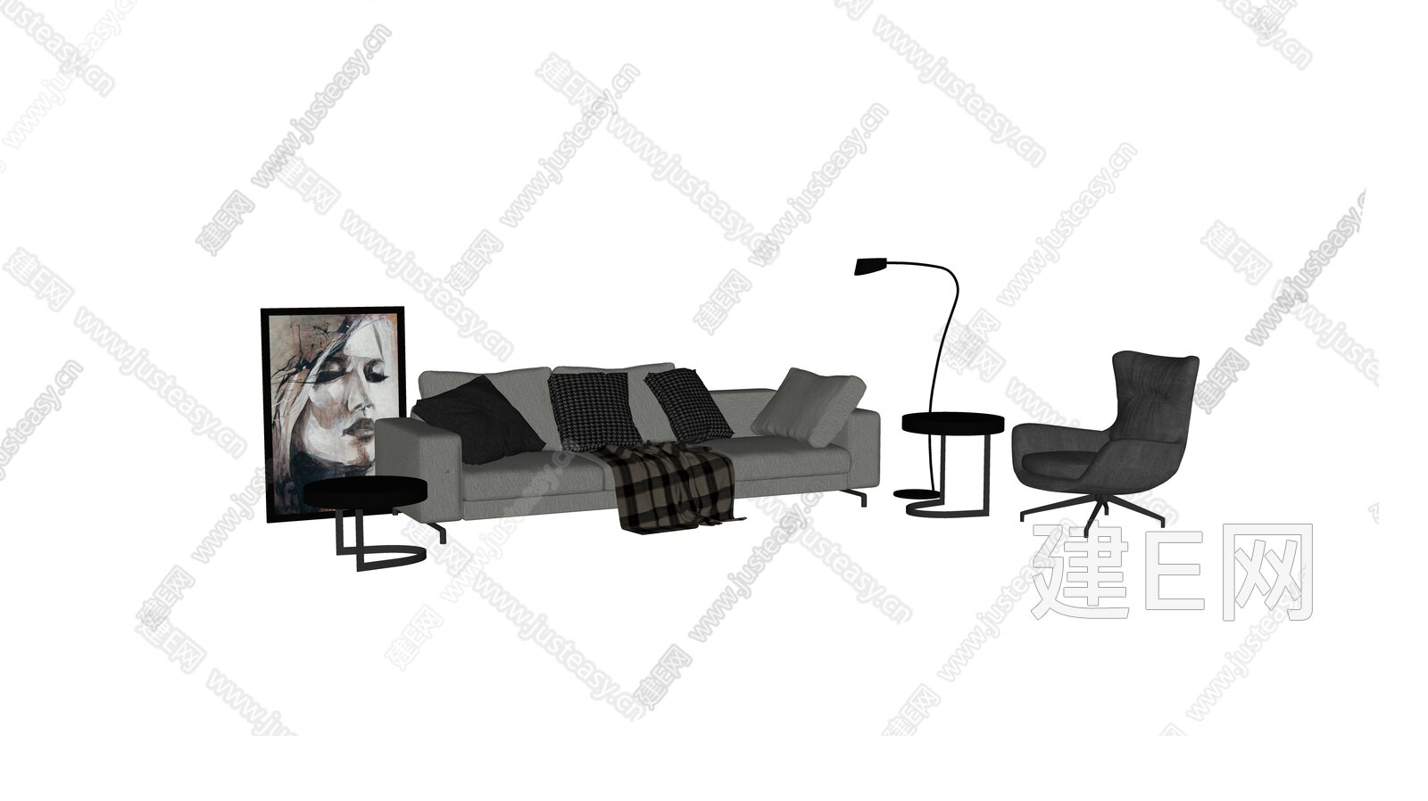米洛提 Minotti 现代沙发组合模型SU模型下载[ID:107760039]_建E室内设计网