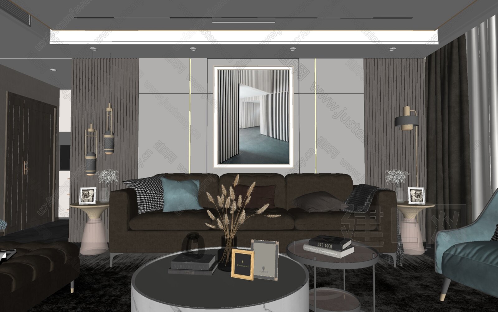 现代客厅模型SU模型下载[ID:108284329]_建e网su模型