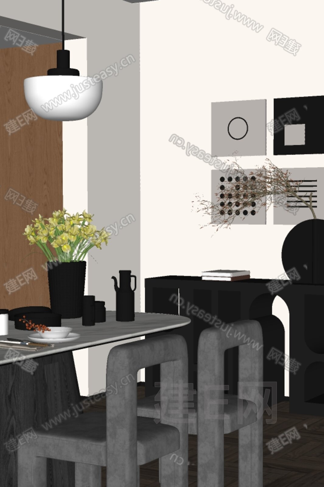 现代餐厅模型SU模型下载[ID:108546454]_建e网su模型