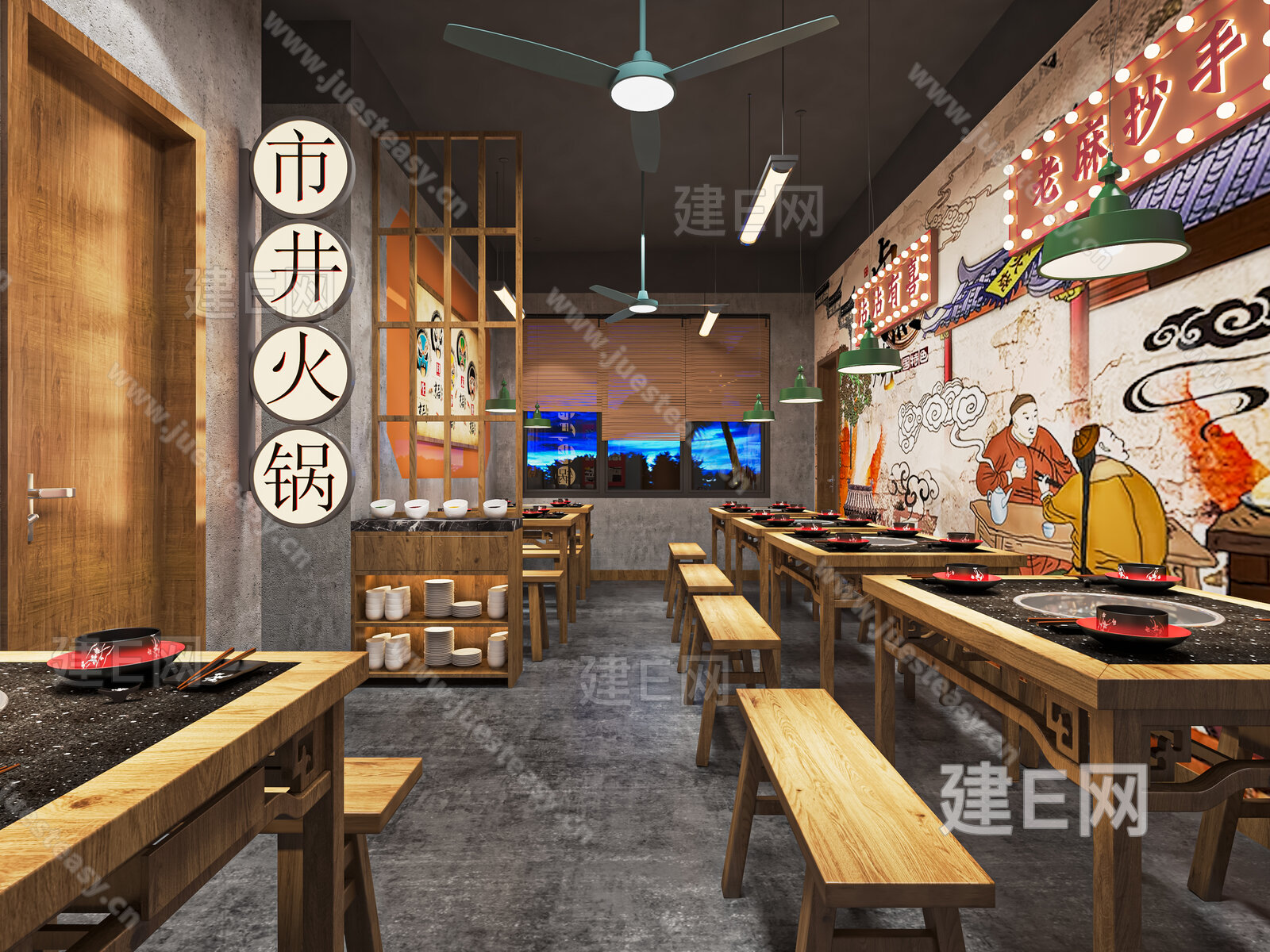 新中式火锅店模型SU模型下载[ID:108677445]_建e网su模型