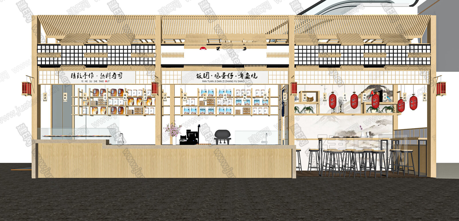 日式料理店模型SU模型下载[ID:108677604]_建E室内设计网
