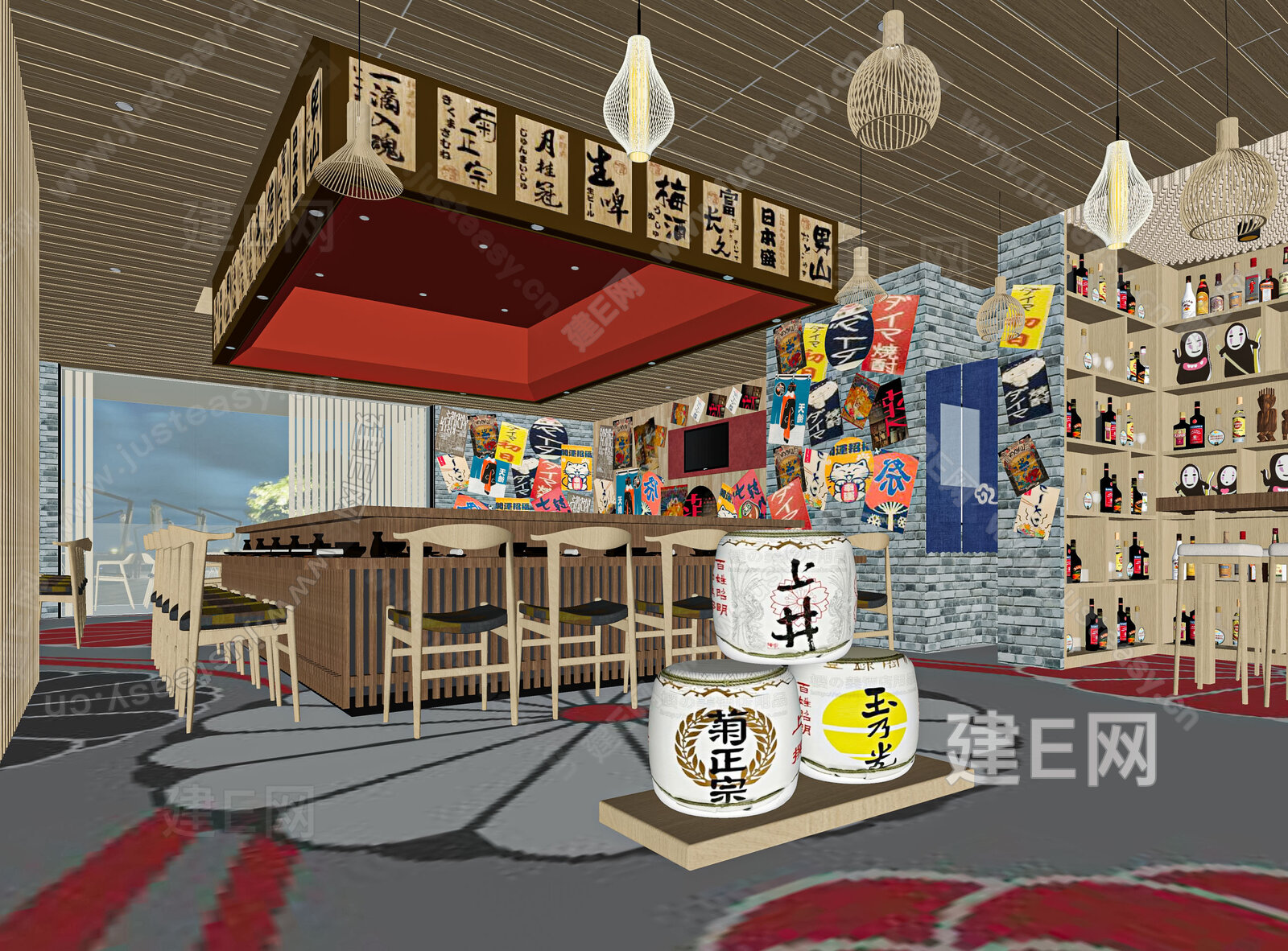 日式料理店模型SU模型下载[ID:108677380]_建e网su模型